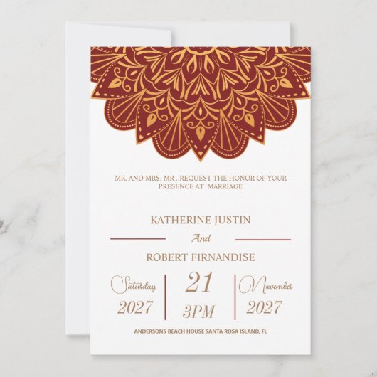 Traditionele ROOD GOUD Brons Mandala Indiase bruil Kaart (Voorkant)