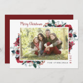 Traditionele Rood Groene Bloem Kerstkaart (Voorkant / Achterkant)