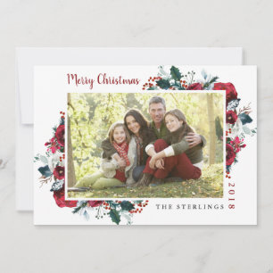 Traditionele Rood Groene Bloem Kerstkaart