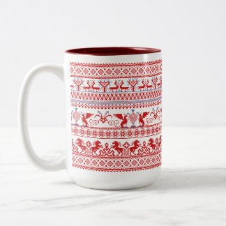 Traditionele roodrussische versiering tweekleurige koffiemok