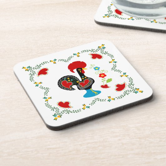 Traditionele rooster van Portugal in zwart Bier Onderzetter (Linkerzijde)