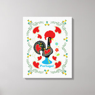 Traditionele rooster van Portugal in zwart Canvas Afdruk