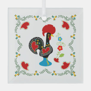 Traditionele rooster van Portugal in zwart Glas Ornament