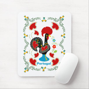 Traditionele rooster van Portugal in zwart Muismat