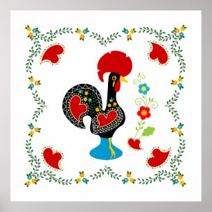 Traditionele rooster van Portugal in zwart Poster