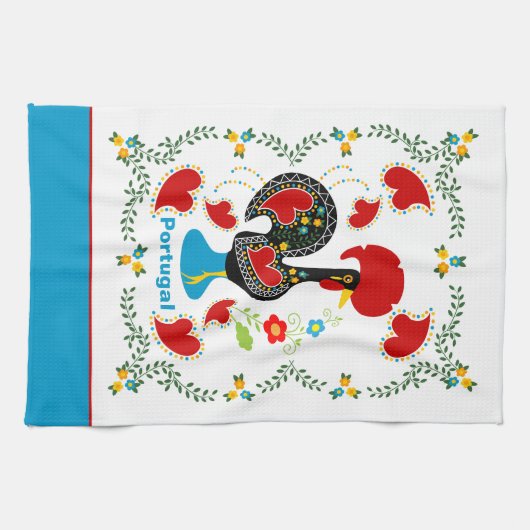 Traditionele rooster van Portugal in zwart Theedoek (Horizontaal)