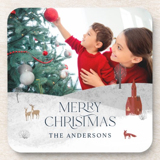 Traditionele Rustic 1-foto Winterkerst Bier Onderzetter (Voorkant)