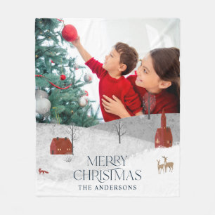Traditionele Rustic 1-foto Winterkerst Fleece Deken