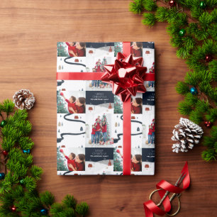 Traditionele Rustic 2-foto Winterkerst Cadeaupapier