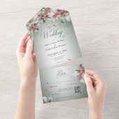 Traditionele Rustieke Winter Holly Berries QR Code All In One Uitnodiging (Afscheurbaar)