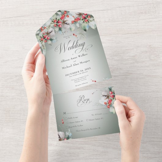 Traditionele rustieke winter Holly bessen diner All In One Uitnodiging (Afscheurbaar)