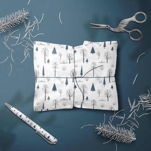 Traditionele Rustische winterblauwe kerst Cadeaupapier