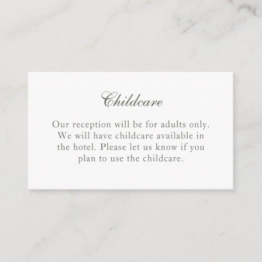 Traditionele Sage Green No Children Insert Card Informatiekaartje (Voorkant)