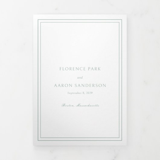 Traditionele Sage Green QR Code Tijdloze bruiloft Drieluik Uitnodiging (Cover)