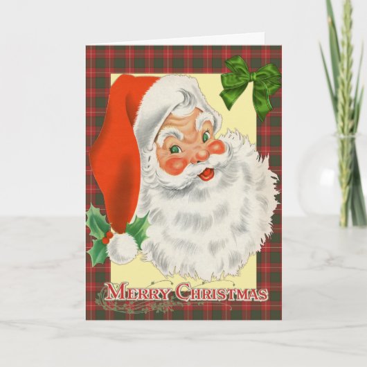 Traditionele Schotse Plaid Santa Kerstmis Kaart (Voorkant)