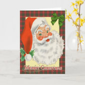 Traditionele Schotse Plaid Santa Kerstmis Kaart (Gele Bloem)