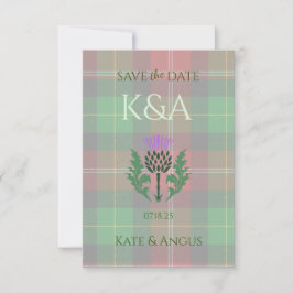 Traditionele Schotse Tartan en Schotse distel Save The Date