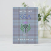 Traditionele Schotse Tartan en Schotse distel Save The Date (Staand voorkant)