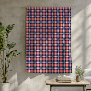 Traditionele Tartan Deken in Koraal en Marine Tone