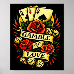 Traditionele Tattoo Retro Tattoo Rozen Dobbelstene Poster