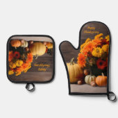 Traditionele Thanksgiving Ovenwant & Pannenlap Set (Voorkant)