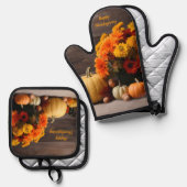 Traditionele Thanksgiving Ovenwant & Pannenlap Set (Voorkant / Achterkant)