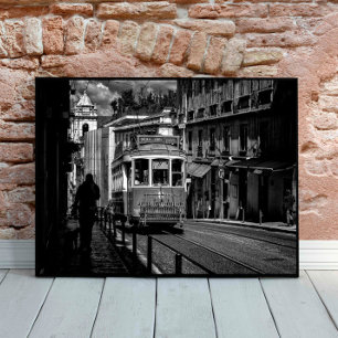 Traditionele tram zwart-wit van Lissabon Poster