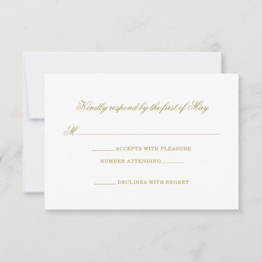 Traditionele Trouwreactiekaart met Gouden Monogram RSVP Kaartje (Voorkant)