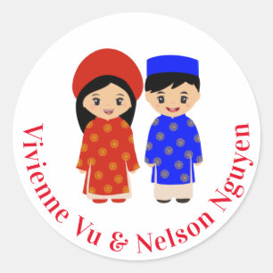 Traditionele Vietnamese ao Dai Wedding Couple Ronde Sticker