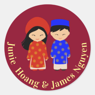 Traditionele Vietnamese ao Dai Wedding Couple Ronde Sticker