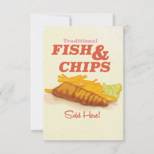 Traditionele vis en Chips vintage afdruk Kaart