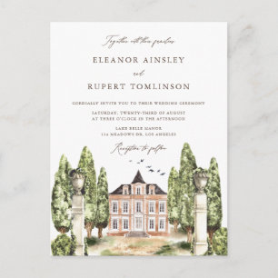 Traditionele Waterverf Engels Manor Wedding Uitnodiging Briefkaart