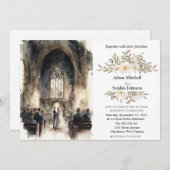Traditionele Waterverf kerk bruiloft Kaart (Voorkant / Achterkant)