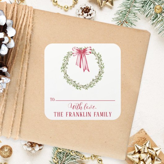 Traditionele Waterverf kerstkrans naar & van Vierkante Sticker