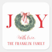 Traditionele Waterverf Kerstkrans Vreugde Vierkante Sticker (Voorkant)