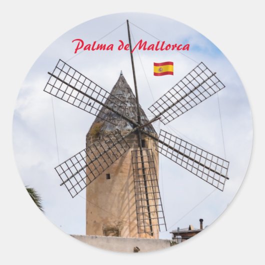 Traditionele windmolen in Palma de Mallorca - Span Ronde Sticker (Voorkant)
