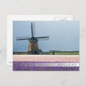 Traditionele windmolen met roze en paarse bloemen briefkaart (Voorkant / Achterkant)