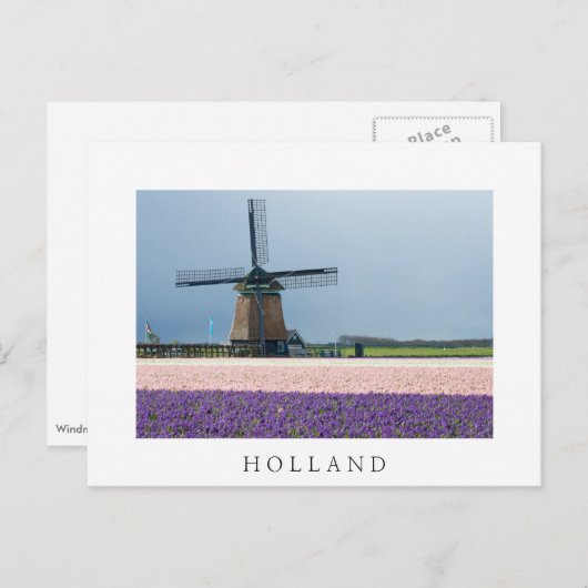 Traditionele windmolen met roze en paarse bloemen briefkaart (Voorkant / Achterkant)