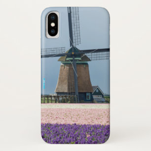 Traditionele windmolen met roze en paarse bloemen iPhone x hoesje