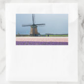 Traditionele windmolen met roze en paarse bloemen rechthoekige sticker (Tas)