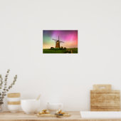 Traditionele windmolen onder het Noorderlicht Poster (Keuken)