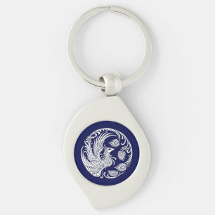 Traditionele witte Phoenix Cirkel op blauw Sleutelhanger