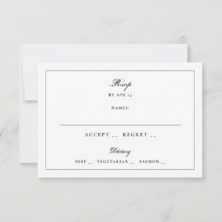 Traditionele witte trouwkaart met zwarte rand RSVP kaartje