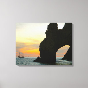 Traditionele zeilboot op zonsondergang, Cabo Rock Canvas Afdruk