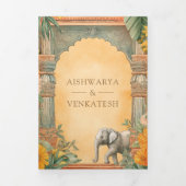 Traditionele Zuid-Indiase foto QR Code bruiloft Drieluik Uitnodiging (Cover)