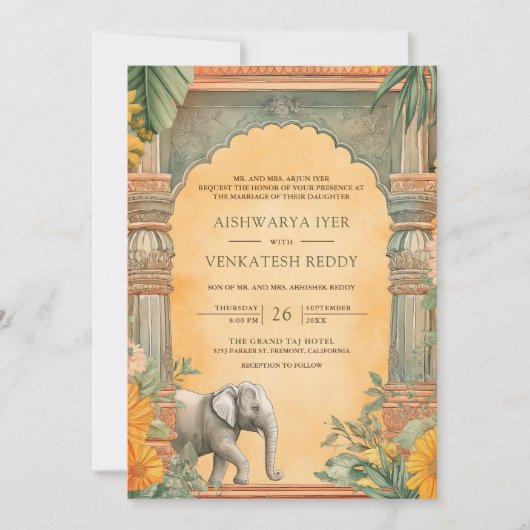 Traditionele Zuid-Indiase QR-code bruiloft Kaart (Voorkant)