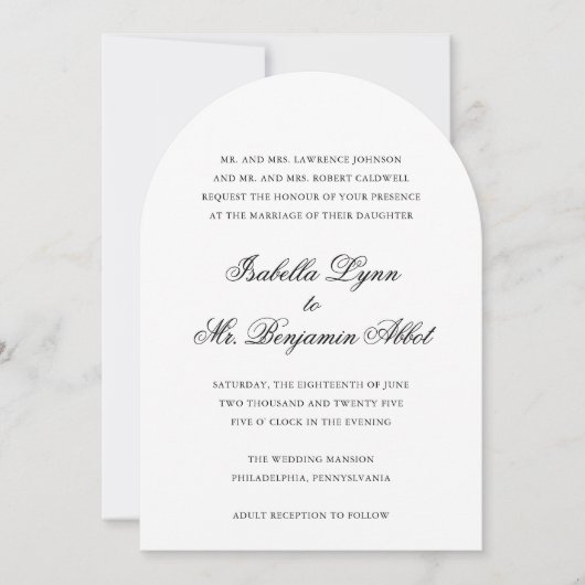 Traditionele zwart-wit formele elegante bruiloft kaart (Voorkant)