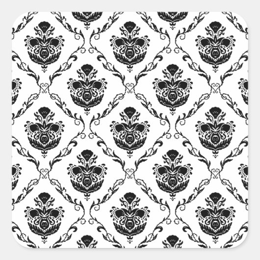 Traditionele zwarte Damask Vierkante Sticker (Voorkant)