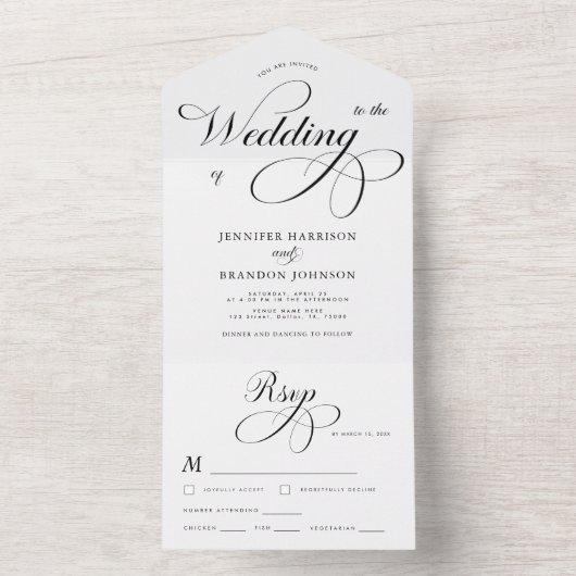 Traditionele zwarte en witte kalligrafie all in one uitnodiging (Binnen)