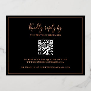 Traditionele zwarte QR code bruiloft Folie RSVP ka Uitnodiging Briefkaart